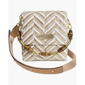 NWT Eric Javits Portofino Raffia Crossbody Purse Handbag $445 White Brown Summer